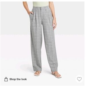 Grey Plaid High Rise Straight Trousers
